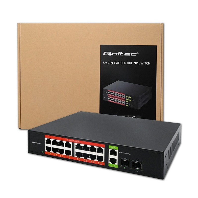 Przełącznik sieciowy SWITCH Gigabit Ethernet PoE | 16x RJ45 | 2x RJ45 Uplink | 2x SFP | 1000 Mb/s Przełącznik sieciowy SWITCH Gigabit Ethernet PoE | 16x RJ45 | 2x RJ45 Uplink | 2x SFP | 1000 Mb/s