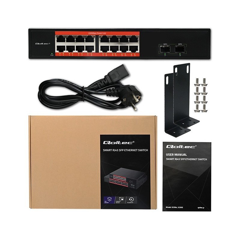Przełącznik sieciowy SWITCH Gigabit Ethernet PoE | 16x RJ45 | 2x SFP | 1000 Mb/s Przełącznik sieciowy SWITCH Gigabit Ethernet PoE | 16x RJ45 | 2x SFP | 1000 Mb/s