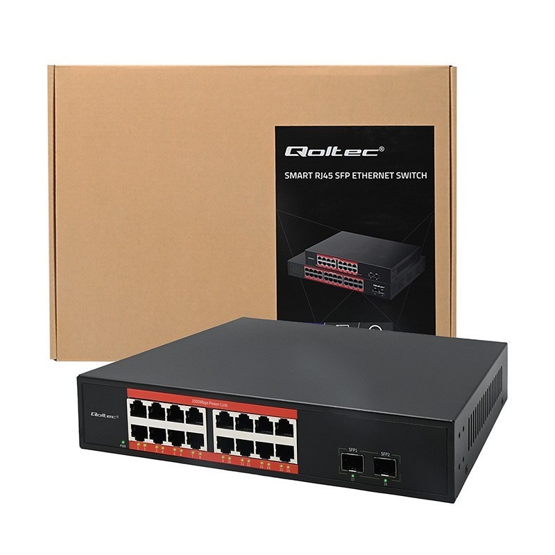 Przełącznik sieciowy SWITCH Gigabit Ethernet PoE | 16x RJ45 | 2x SFP | 1000 Mb/s Przełącznik sieciowy SWITCH Gigabit Ethernet PoE | 16x RJ45 | 2x SFP | 1000 Mb/s