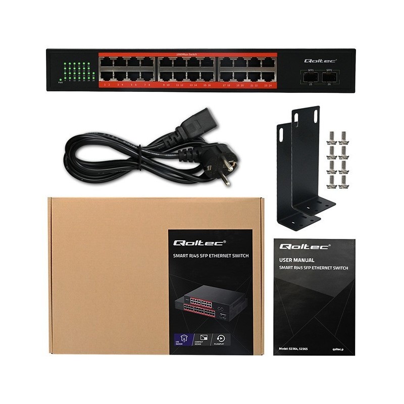 Przełącznik sieciowy SWITCH Gigabit Ethernet PoE | 24x RJ45 | 2x SFP | 1000 Mb/s 