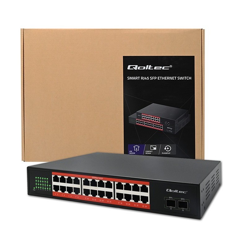 Przełącznik sieciowy SWITCH Gigabit Ethernet PoE | 24x RJ45 | 2x SFP | 1000 Mb/s 
