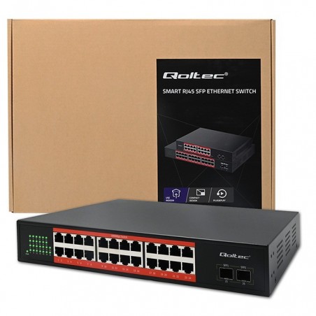 Przełącznik sieciowy SWITCH Gigabit Ethernet PoE | 24x RJ45 | 2x SFP | 1000 Mb/s 