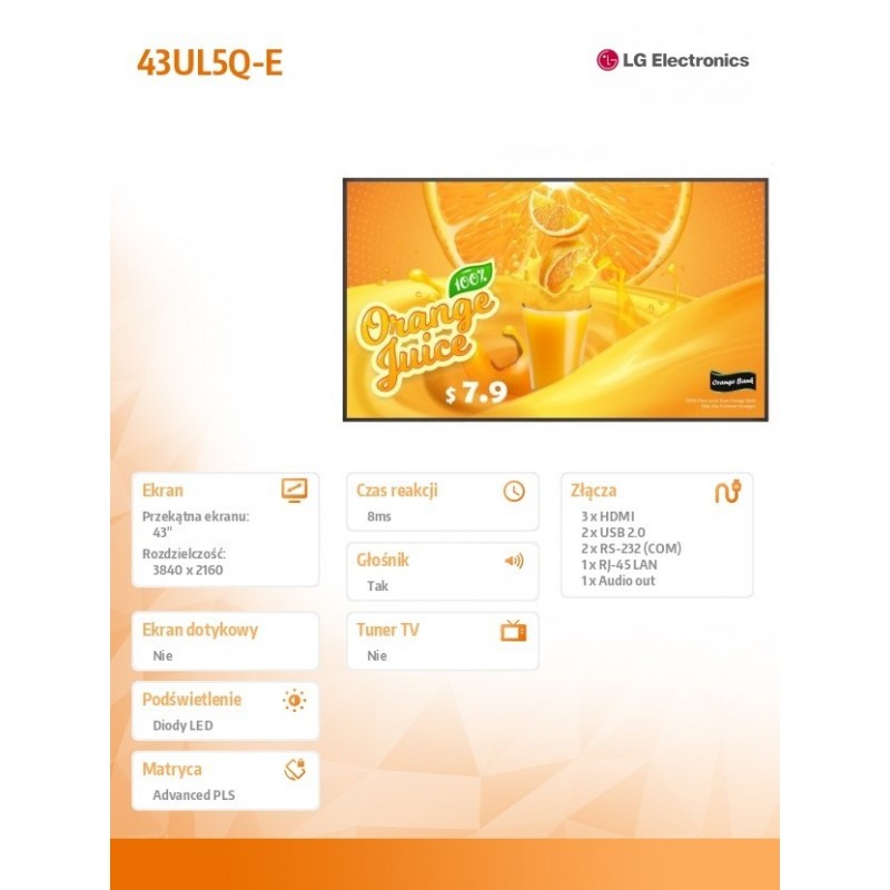 Monitor wielkoformatowy 43UL5Q-E 500cd/m2 UHD 24/7