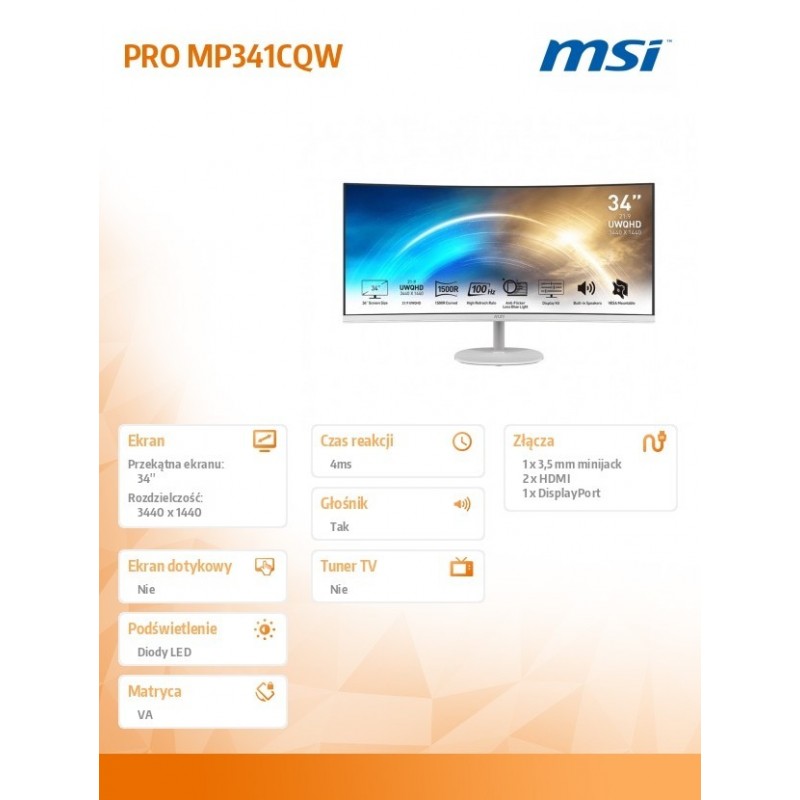 Monitor 34 cale PRO MP341CQW CURVED/VA/UWQHD/100Hz