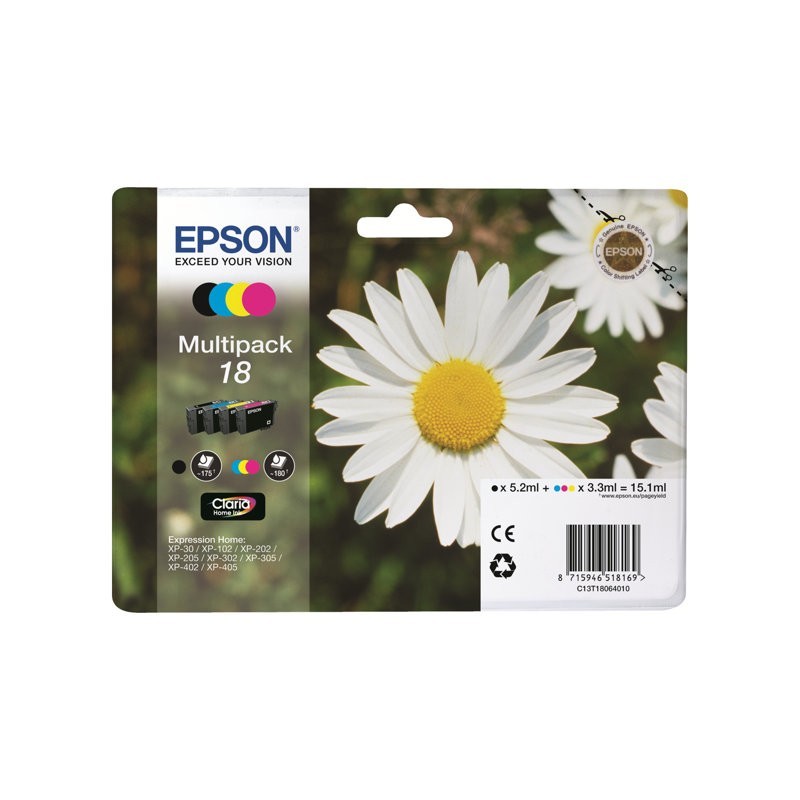 EPSON C13T18064012 Zestaw Epson T1806 CMYK MultiPack XP- 102/202/205/302/305/402/405/405WH EPSON C13T18064012 Zestaw Epson T1806 CMYK MultiPack XP- 102/202/205/302/305/402/405/405WH