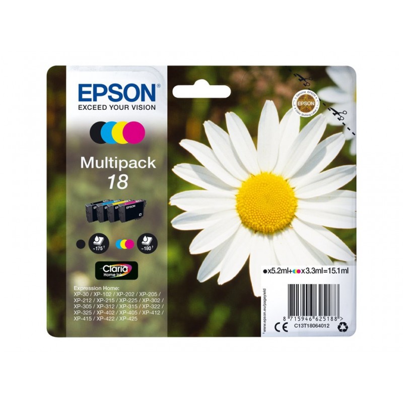 EPSON C13T18064012 Zestaw Epson T1806 CMYK MultiPack XP- 102/202/205/302/305/402/405/405WH EPSON C13T18064012 Zestaw Epson T1806 CMYK MultiPack XP- 102/202/205/302/305/402/405/405WH