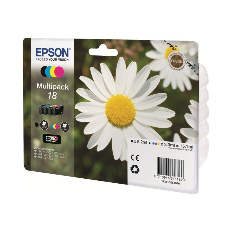 EPSON C13T18064012 Zestaw Epson T1806 CMYK MultiPack XP- 102/202/205/302/305/402/405/405WH EPSON C13T18064012 Zestaw Epson T1806 CMYK MultiPack XP- 102/202/205/302/305/402/405/405WH
