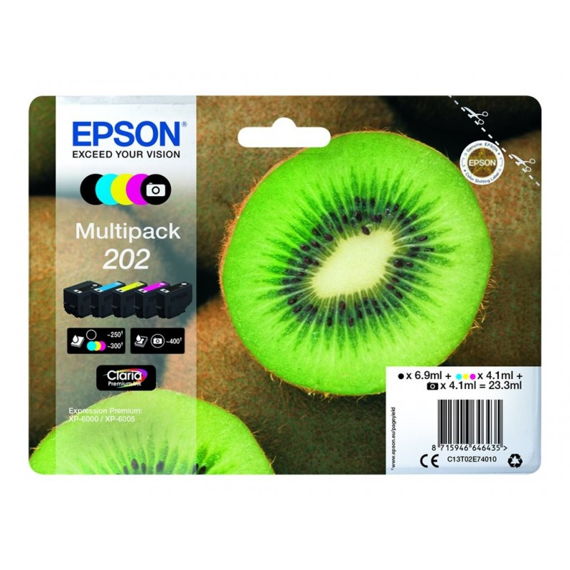 EPSON C13T02E74010 Tusz Epson Kiwi Multipack 202 CMYK+photo black Claria Premium