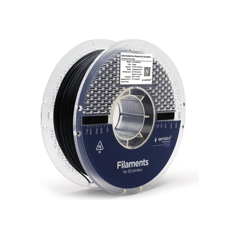 GEMBIRD Filament PLA ekstra elastyczny czarny 175 mm 1kg