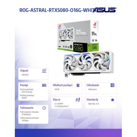 Karta graficzna GeForce RTX 5080 ROG ASTRAL OC GDDR7 256bit 2HDMI/3DP biała