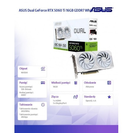 Karta graficzna RTX 5060 TI DUAL OC WHITE 16GB GDDR7 128 BIT DP