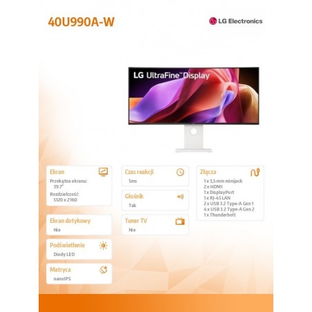 Monitor wielkoformatowy 40 cali 40U990A-W Monitor wielkoformatowy 40 cali 40U990A-W