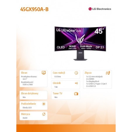 Monitor gamingowy 45 cali 45GX950A-B Monitor gamingowy 45 cali 45GX950A-B