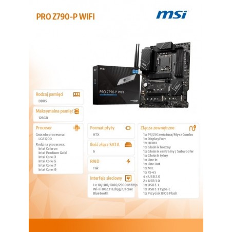 Płyta główna PRO Z790-P WIFI s1700 4DDR5 HDMI/DP ATX Płyta główna PRO Z790-P WIFI s1700 4DDR5 HDMI/DP ATX