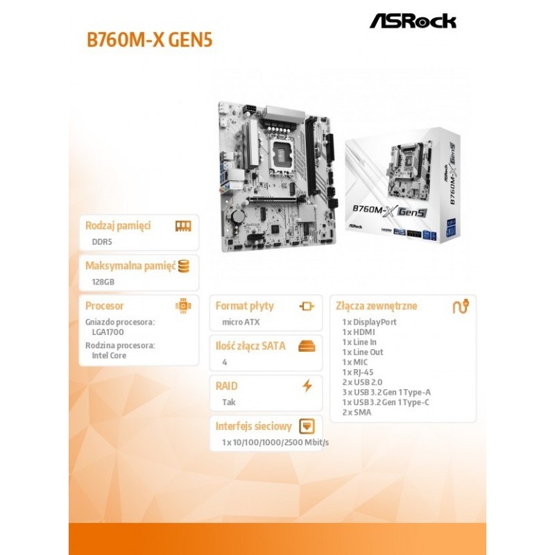 Płyta główna B760M-X GEN5 s1700 2DDR5 DP/HDMI mATX 