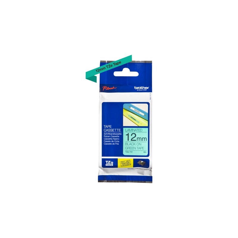 BROTHER TZe731 Taśma Brother 12mm BLACK ON GREEN BROTHER TZe731 Taśma Brother 12mm BLACK ON GREEN