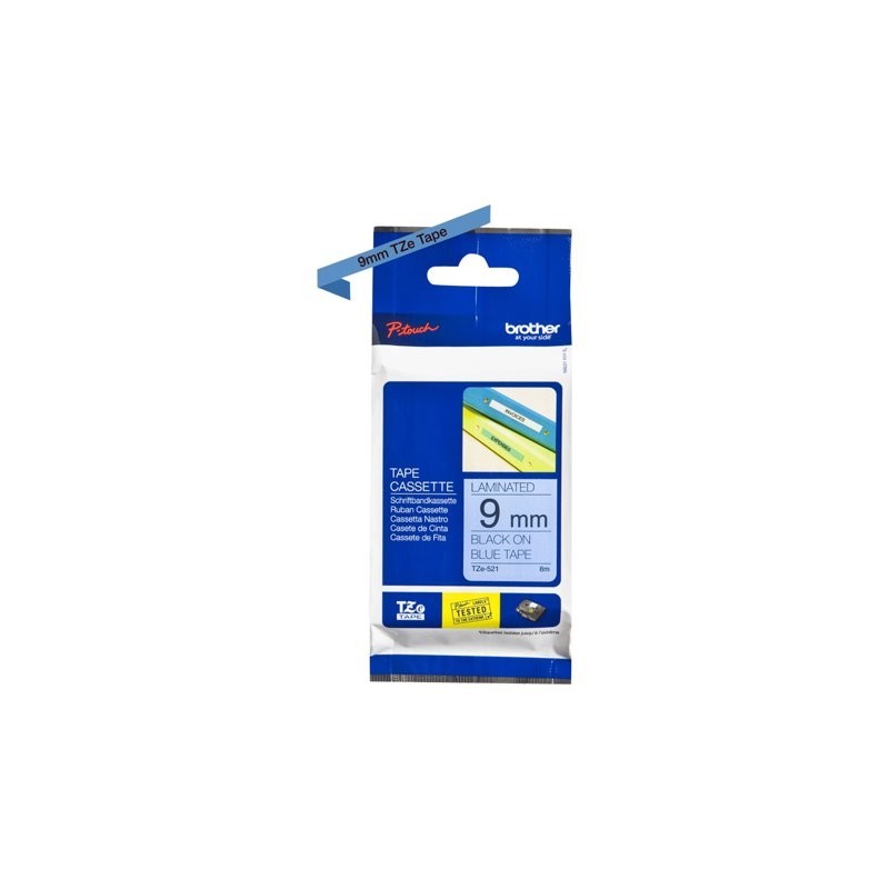 BROTHER TZE521 Taśma Brother 9mm BLACK ON BLUE