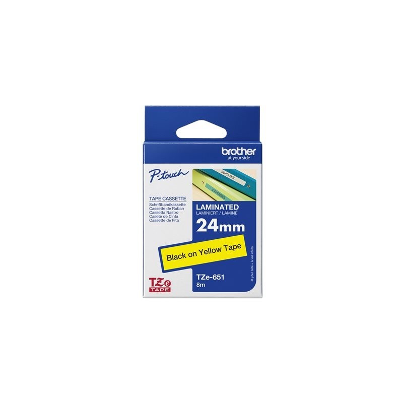 BROTHER TZe651 Taśma Brother 24mm BLACK ON YELLOW BROTHER TZe651 Taśma Brother 24mm BLACK ON YELLOW