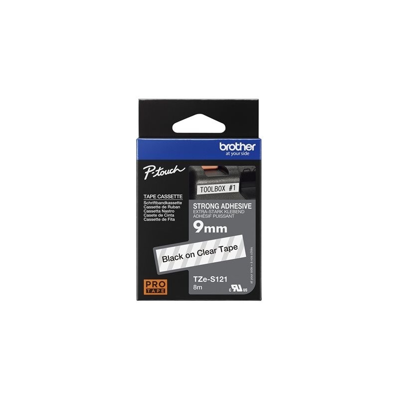 BROTHER TZES121 Taśma Brother 9mm BLACK ON CLEAR ADHESIVE TAPE BROTHER TZES121 Taśma Brother 9mm BLACK ON CLEAR ADHESIVE TAPE