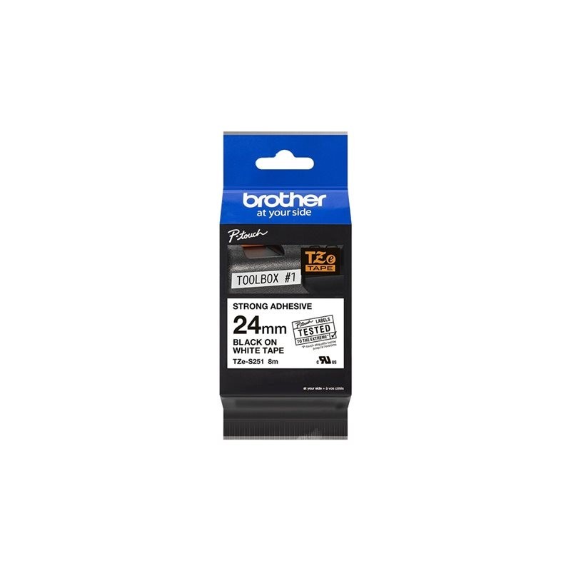 BROTHER TZES251 Tape Brother 24mm BLACK ON WHITE ADHESIVE TAPE BROTHER TZES251 Tape Brother 24mm BLACK ON WHITE ADHESIVE TAPE