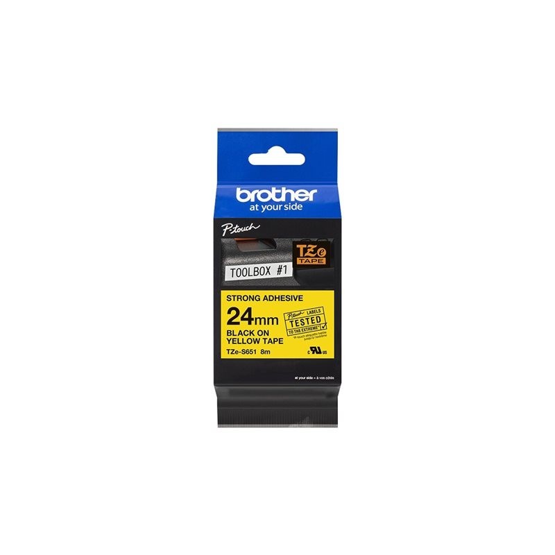 BROTHER TZES651 Taśma Brother 24mm BLACK ON YELLOW ADHESIVE TAPE BROTHER TZES651 Taśma Brother 24mm BLACK ON YELLOW ADHESIVE TAPE