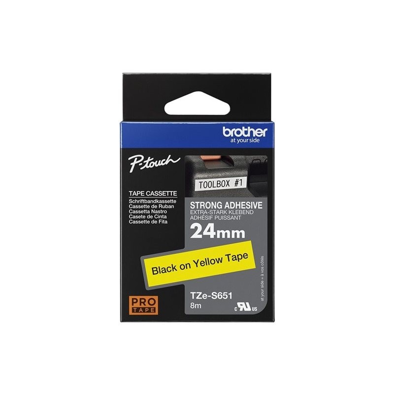 BROTHER TZES651 Taśma Brother 24mm BLACK ON YELLOW ADHESIVE TAPE BROTHER TZES651 Taśma Brother 24mm BLACK ON YELLOW ADHESIVE TAPE
