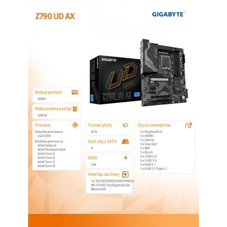 Płyta główna Z790 UD AX s1700 4DDR5 s1700 USB/DP ATX Płyta główna Z790 UD AX s1700 4DDR5 s1700 USB/DP ATX