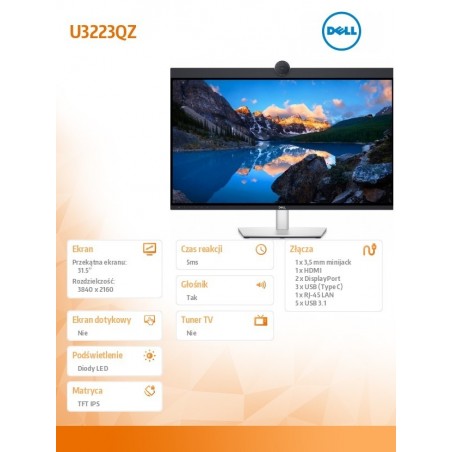 Monitor U3223QZ 31,5 cali IPS LED 4K 3840x2160/16:9/HDMI/2xDP/3xUSB-C/5xUSB/KVM/Kamera/Głośniki/Mikrofon/3Y AES&PPG Monitor U3223QZ 31,5 cali IPS LED 4K 3840x2160/16:9/HDMI/2xDP/3xUSB-C/5xUSB/KVM/Kamera/Głośniki/Mikrofon/3Y AES&PPG