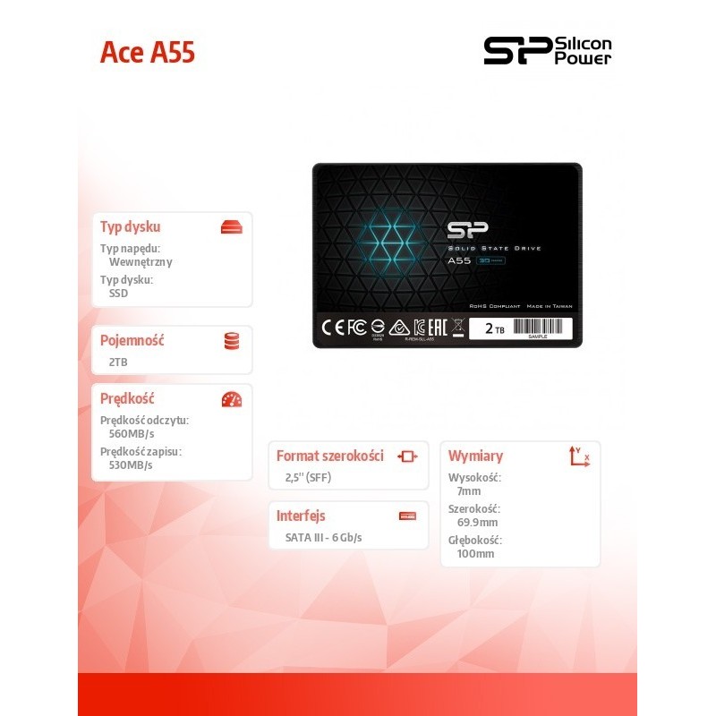 Dysk SSD Slim Ace A55 2TB 2,5 cala SATA3 560/530 MB/s 7mm