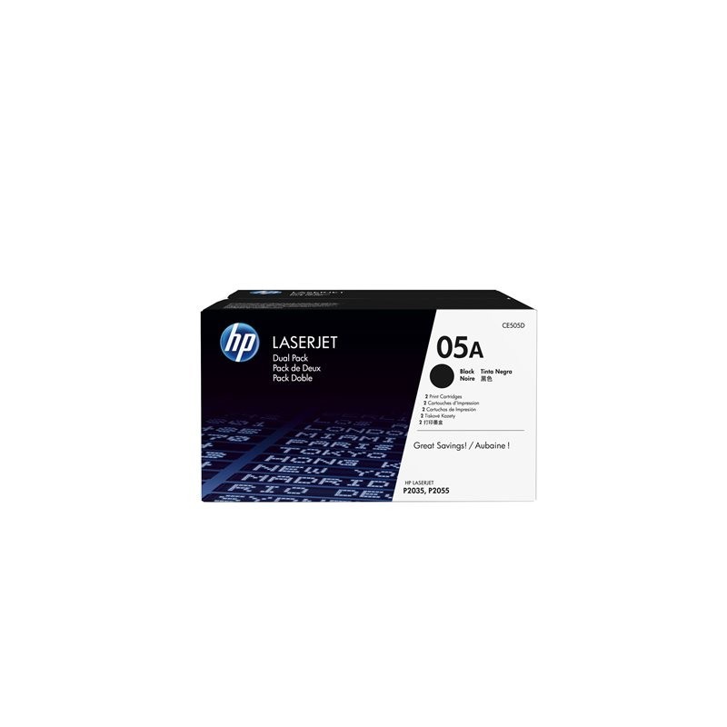 HP CE505D Toner HP 05A Black Dual Pack LaserJet P2035 HP CE505D Toner HP 05A Black Dual Pack LaserJet P2035