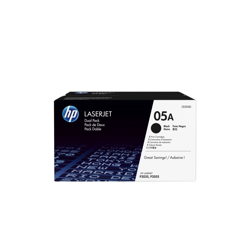 HP CE505D Toner HP 05A Black Dual Pack LaserJet P2035 HP CE505D Toner HP 05A Black Dual Pack LaserJet P2035