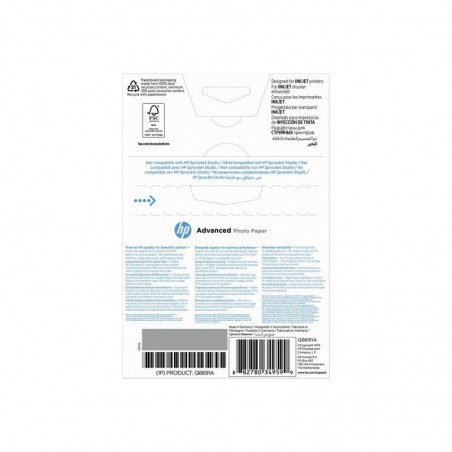 HP Q8691A Advanced glossy photo paper inkjet 250g/m2 100x150mm 25 sheets 1-pack borderless HP Q8691A Advanced glossy photo paper inkjet 250g/m2 100x150mm 25 sheets 1-pack borderless