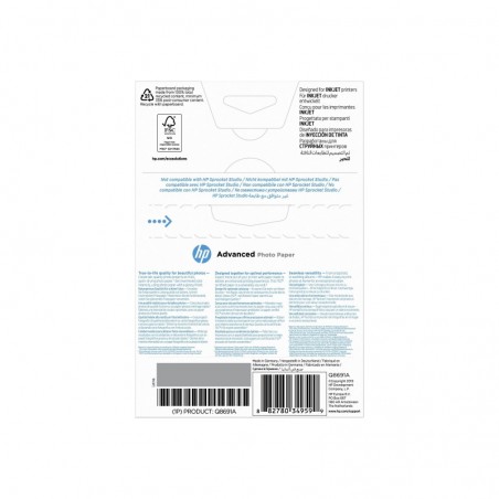 HP Q8691A Advanced glossy photo paper inkjet 250g/m2 100x150mm 25 sheets 1-pack borderless HP Q8691A Advanced glossy photo paper inkjet 250g/m2 100x150mm 25 sheets 1-pack borderless