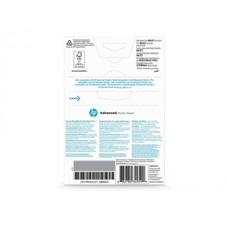 HP Q8691A Advanced glossy photo paper inkjet 250g/m2 100x150mm 25 sheets 1-pack borderless HP Q8691A Advanced glossy photo paper inkjet 250g/m2 100x150mm 25 sheets 1-pack borderless