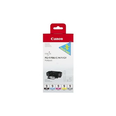 CANON 1LB PGI-9 PBK C M Y GY ink cartridge black and four colour standard capacity combopack blister with alarm