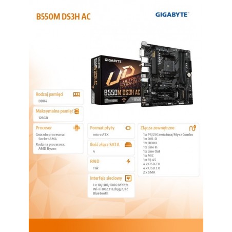 Płyta główna B550M DS3H AC AM4 4DDR4 HDMI/DVI M.2 mATX Płyta główna B550M DS3H AC AM4 4DDR4 HDMI/DVI M.2 mATX