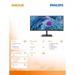 Monitor 34 cale 346E2LAE VA HDMI DP USB-C HAS Głośniki