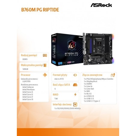 Płyta główna B760M PG RIPTIDE s1700 4DDR5 DP/HDMI/USB mATX Płyta główna B760M PG RIPTIDE s1700 4DDR5 DP/HDMI/USB mATX