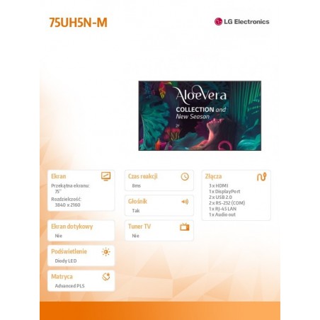 Monitor wielkoformatowy 75UH5N-M UHD IPS 75 cali 500cd/m2 24/7 