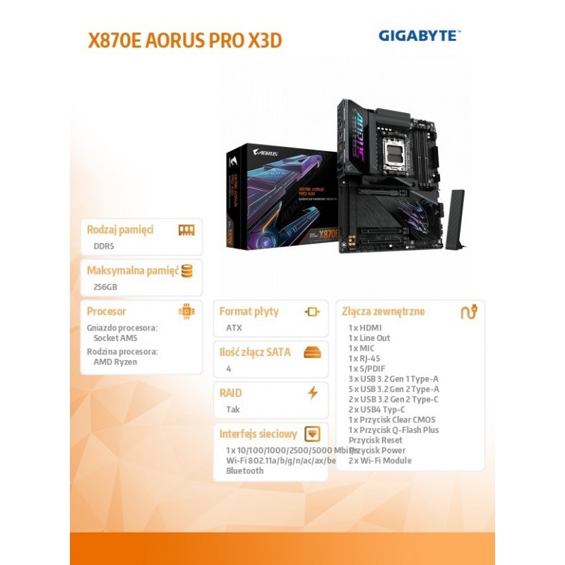 Płyta główna X870E A PRO X AM5 4DDR5 