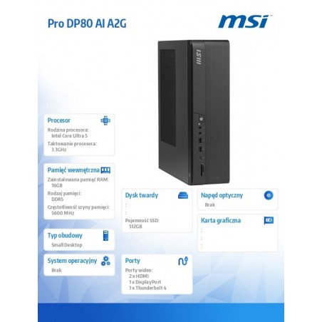 Komputer PRO DP80 AI A2G-083XEU nOS/Intel Core Ultra 5 225/16GB/512GB/Czarny