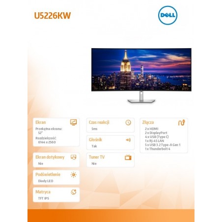 Monitor U5226KW 51.5 cala IPS Black Curved 6K 120Hz (6144×2560) / 21:9 / 2xDP / 2xHDMI /Thunderbolt 4 /4x USB-C/5xUSB/3Y