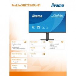 Monitor 27 cali XB2793HSU-B1 IPS, HDMI, DP, 2x2W, 2xUSB, 350cd, 1500:1, HAS 150/PIVOT