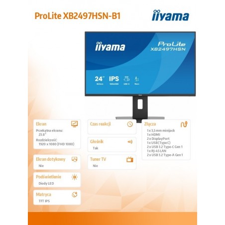 Monitor 24 cale XB2497HSN-B1 IPS, USB-C Dock,HDMI, DP, RJ45 Monitor 24 cale XB2497HSN-B1 IPS, USB-C Dock,HDMI, DP, RJ45