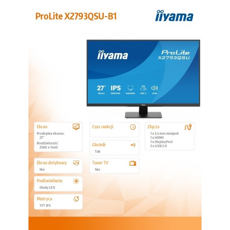 Monitor 27 cali X2793QSU-B1 IPS, QHD, HDMI, DP, 2xUSB Monitor 27 cali X2793QSU-B1 IPS, QHD, HDMI, DP, 2xUSB