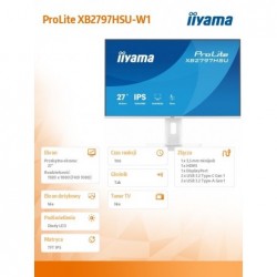 Monitor 27 cali XB2797HSU-W1 IPS, FHD, HDMI, DP, 120Hz, 2xUSBv3.2, 2xUSB-C, 350 CD, x2W, HAS 150/PIVOT, Biały Monitor 27 cali XB2797HSU-W1 IPS, FHD, HDMI, DP, 120Hz, 2xUSBv3.2, 2xUSB-C, 350 CD, x2W, HAS 150/PIVOT, Biały