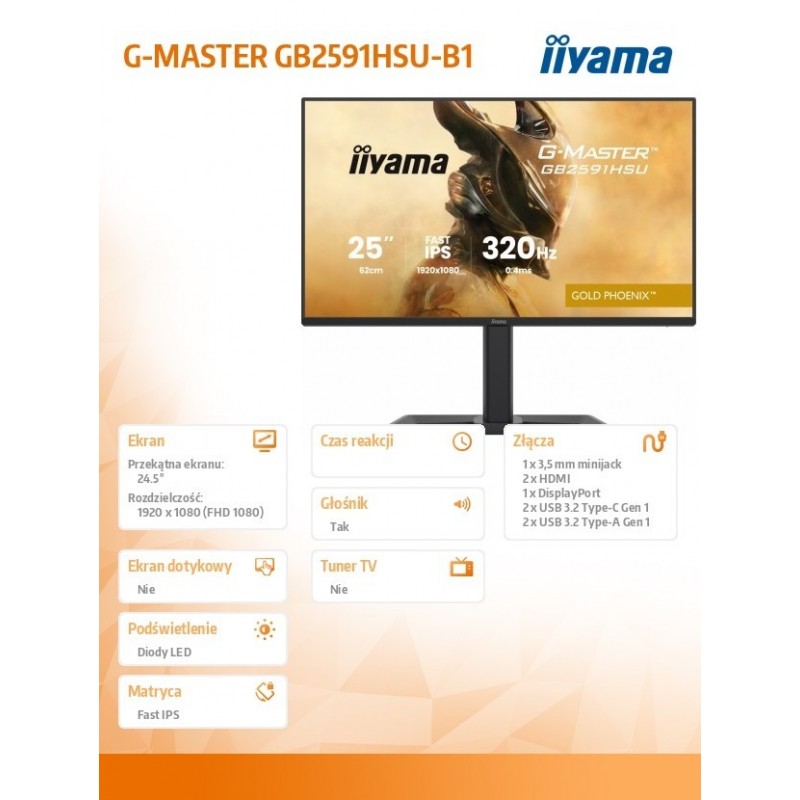 Monitor 25 cali GB2591HSU-B1 0.4ms, DP, 2xHDMI 2.1, 320Hz, Fast IPS, USB HUB x4 Monitor 25 cali GB2591HSU-B1 0.4ms, DP, 2xHDMI 2.1, 320Hz, Fast IPS, USB HUB x4