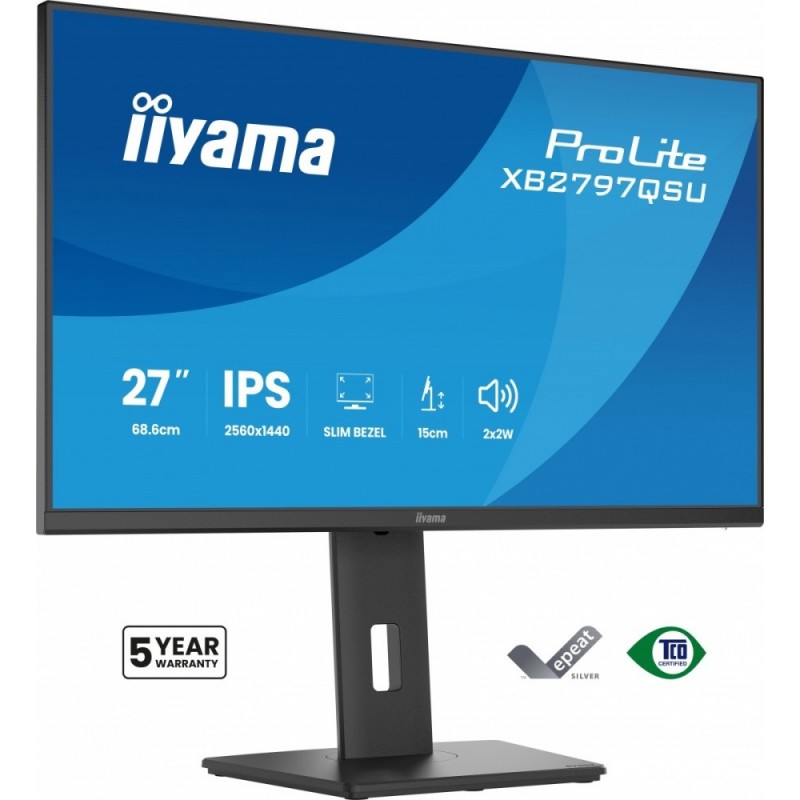 Monitor ProLite  27 cali XB2797QSU-B1 IPS,QHD,2xHDMI,DP,350cd,75Hz,1000:1,     USB HUB,x4 ((2x Type-A v.3.2 Gen 1 (5Gbps, 4.5W) 