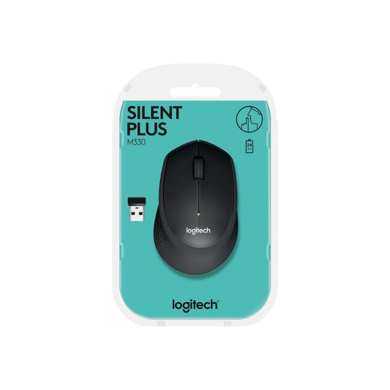 LOGITECH M330 SILENT PLUS Mouse 3 buttons wireless 2.4 GHz USB wireless receiver black