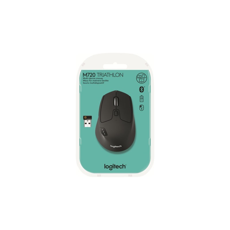 LOGITECH M720 Triathlon Mouse right-handed optical 7 buttons wireless Bluetooth 2.4 GHz USB wireless receiver